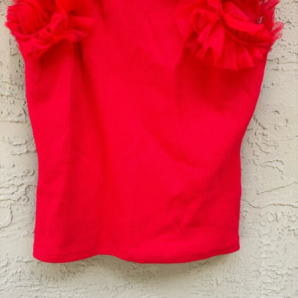 Anthropologie Dolan Tank Top Red NWT Size XS Tulle Sleeve Ruffles Sleeveless - Picture 6 of 8